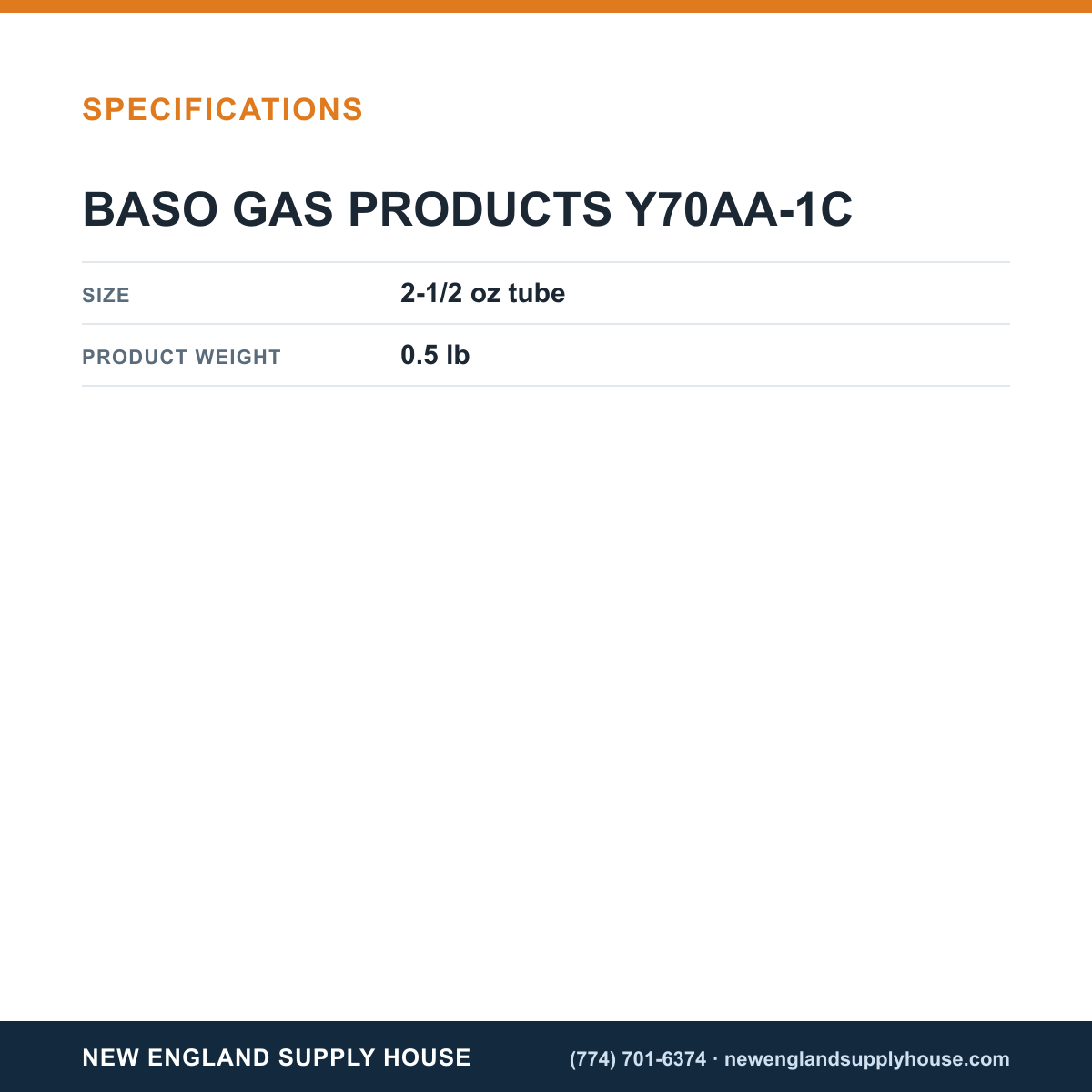 Baso Y70AA-1C Gas Valve Thread Grease specifications — New England Supply House [NESH-SPECTABLE-V1]