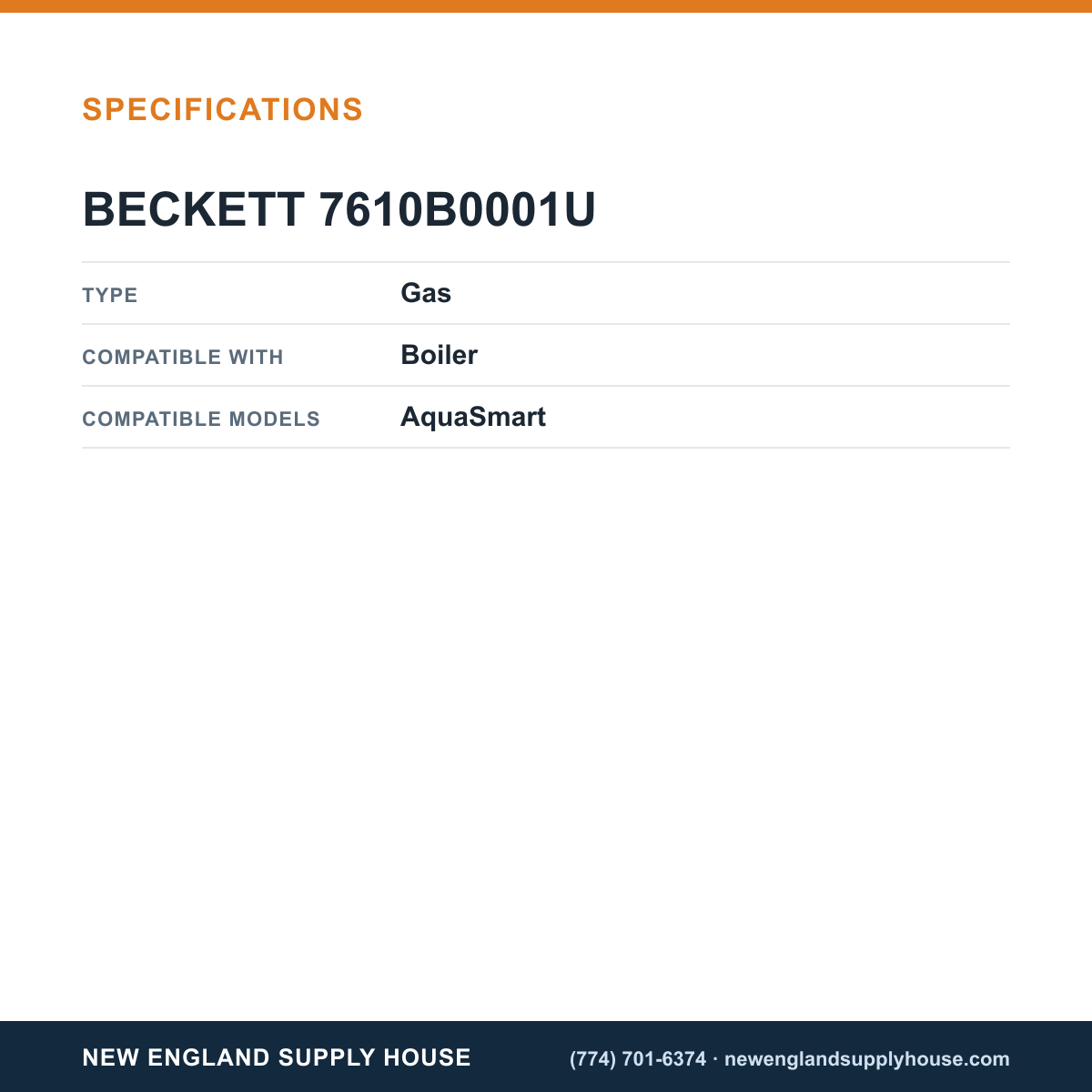 Beckett 7610B0001U Boiler Temperature Control specifications — New England Supply House [NESH-SPECTABLE-V1]
