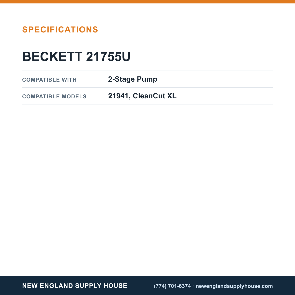 Beckett 21755U Pump Valve Coil Kit specifications — New England Supply House [NESH-SPECTABLE-V1]