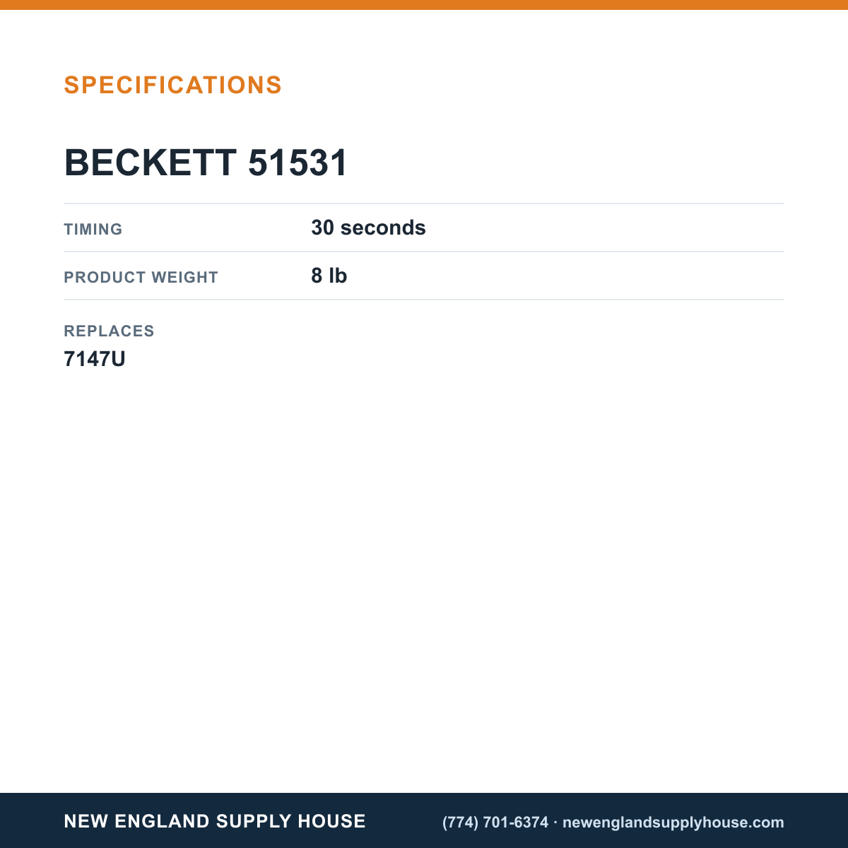 Beckett 51531 Primary Control/Igniter Kit specifications — New England Supply House [NESH-SPECTABLE-V1]