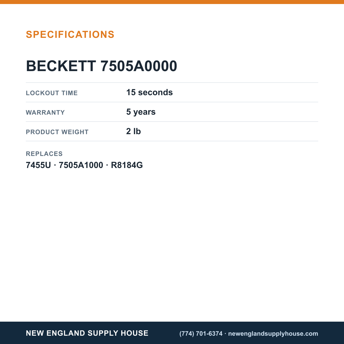 Beckett 7505A0000 Genisys Relay Control specifications — New England Supply House [NESH-SPECTABLE-V1]