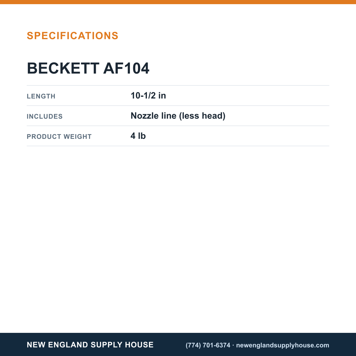 Beckett AF104 Blast Tube specifications — New England Supply House [NESH-SPECTABLE-V1]