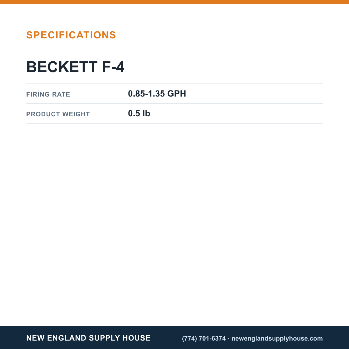Beckett F-4 Oil Burner Head specifications — New England Supply House [NESH-SPECTABLE-V1]