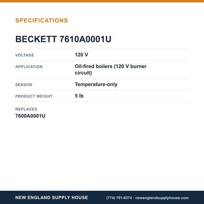 Beckett 7610A0001U Boiler Temperature Control specifications — New England Supply House [NESH-SPECTABLE-V1]