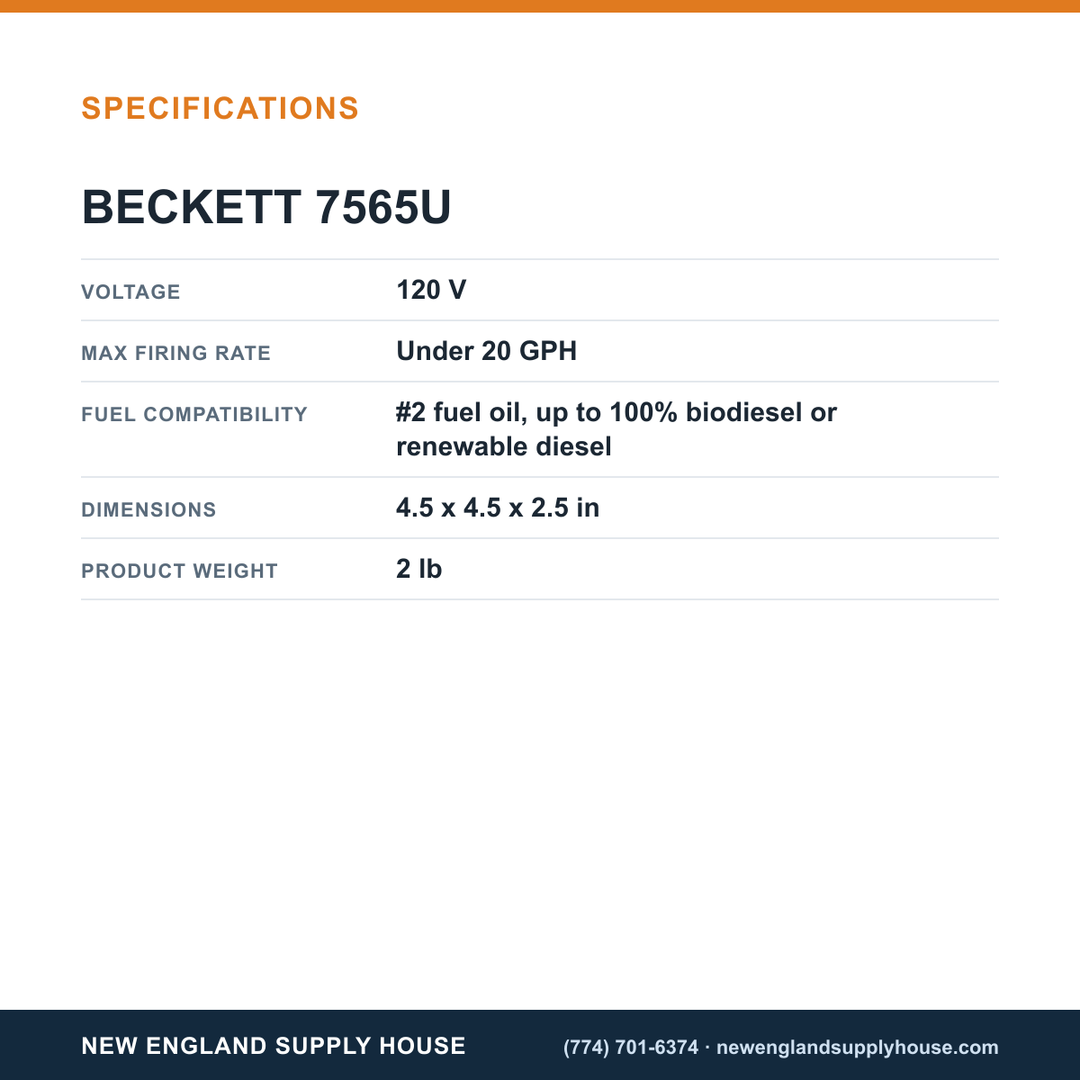 Beckett 7565U Oil Burner Primary Safety Control specifications — New England Supply House [NESH-SPECTABLE-V1]