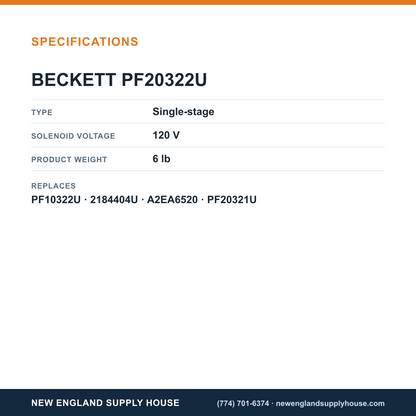 Beckett PF20322U Oil Pump specifications — New England Supply House [NESH-SPECTABLE-V1]