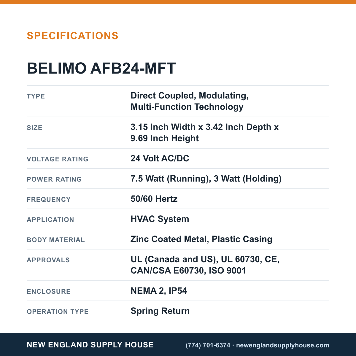 Belimo AFB24-MFT Damper Actuator specifications — New England Supply House [NESH-SPECTABLE-V1]