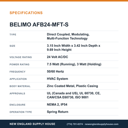 Belimo AFB24-MFT-S Damper Actuator specifications — New England Supply House [NESH-SPECTABLE-V1]