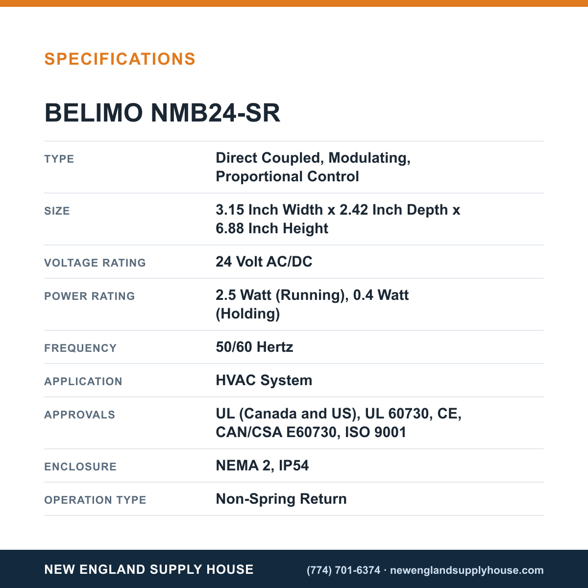 Belimo NMB24-SR Damper Actuator specifications — New England Supply House [NESH-SPECTABLE-V1]