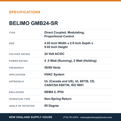 Belimo GMB24-SR Damper Actuator specifications — New England Supply House [NESH-SPECTABLE-V1]
