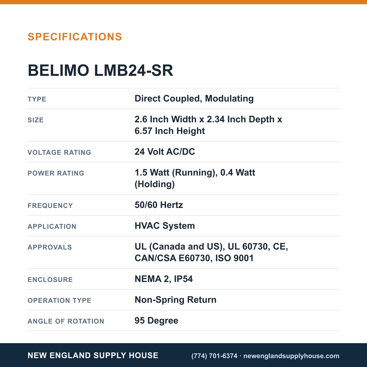 Belimo LMB24-SR Damper Actuator specifications — New England Supply House [NESH-SPECTABLE-V1]
