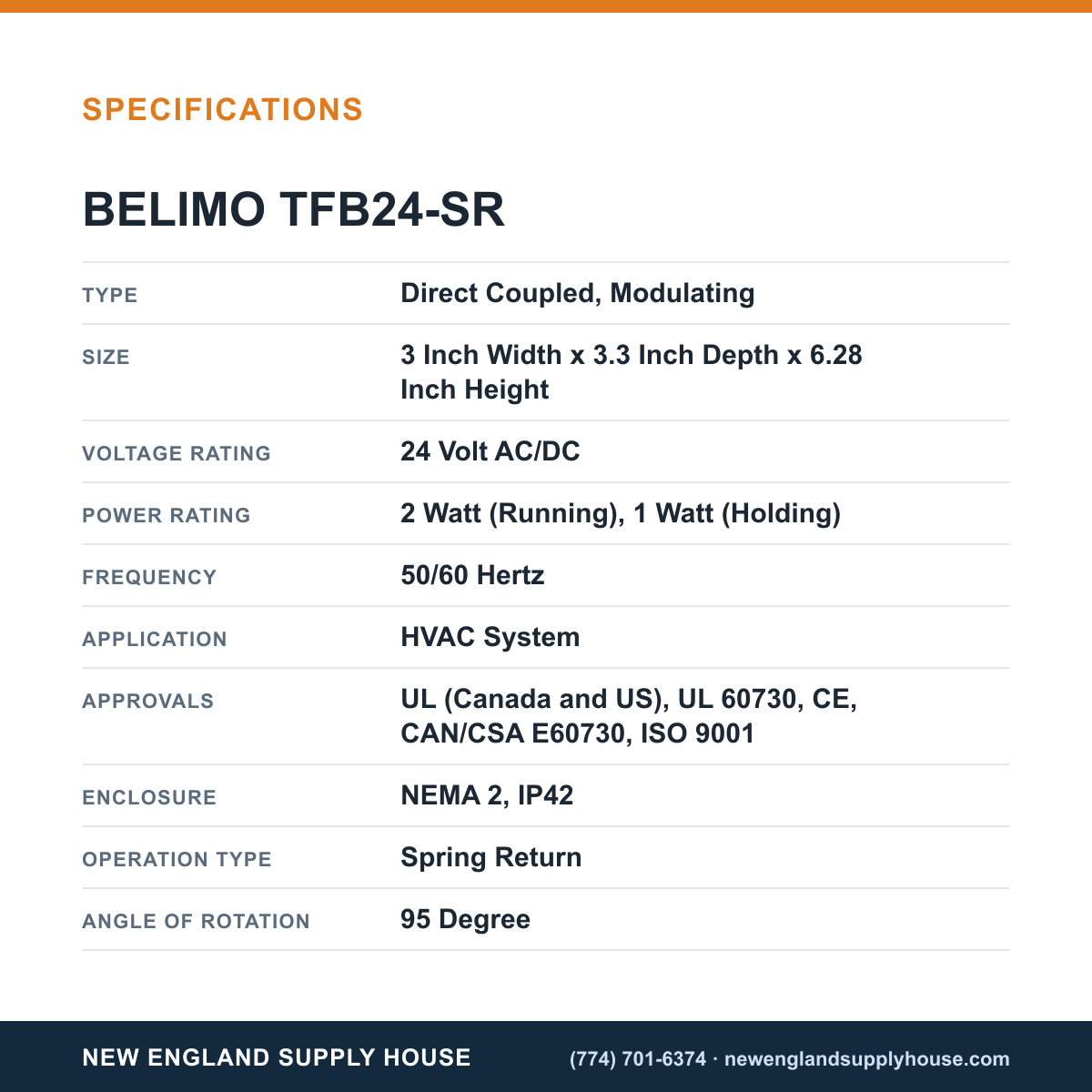 Belimo TFB24-SR Damper Actuator specifications — New England Supply House [NESH-SPECTABLE-V1]
