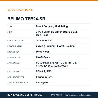 Belimo TFB24-SR Damper Actuator specifications — New England Supply House [NESH-SPECTABLE-V1]