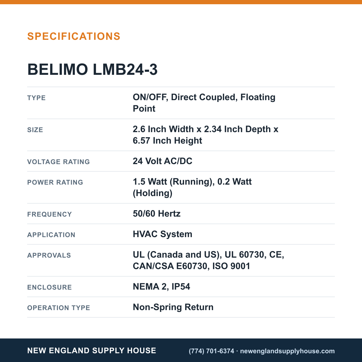 Belimo LMB24-3 Damper Actuator specifications — New England Supply House [NESH-SPECTABLE-V1]