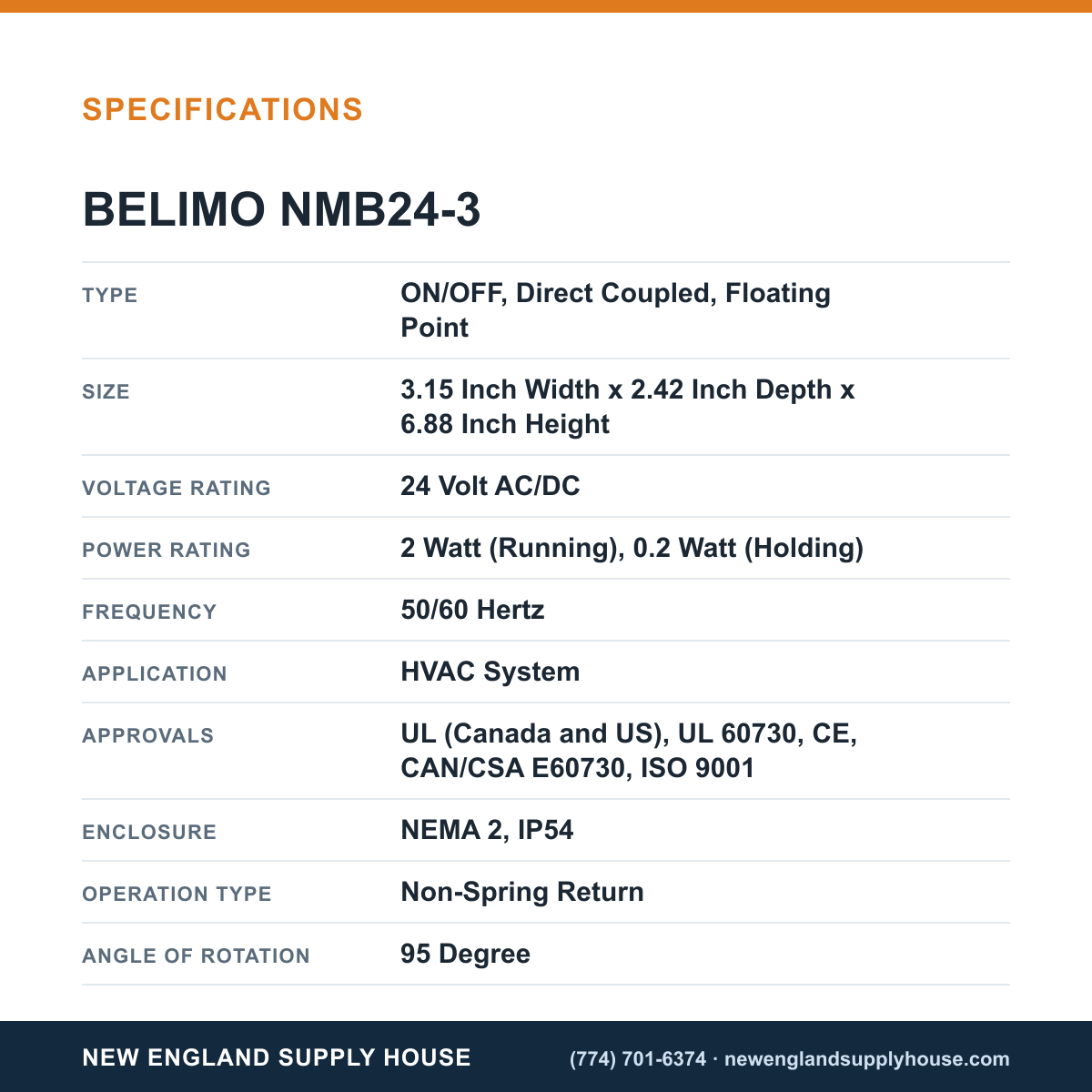 Belimo NMB24-3 Damper Actuator specifications — New England Supply House [NESH-SPECTABLE-V1]