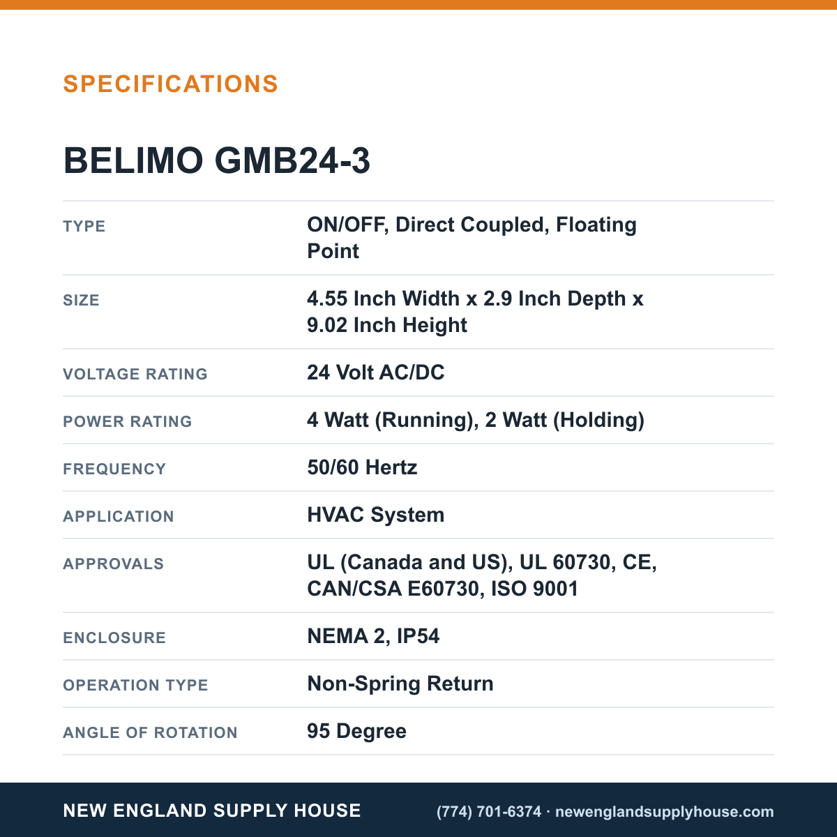 Belimo GMB24-3 Damper Actuator specifications — New England Supply House [NESH-SPECTABLE-V1]