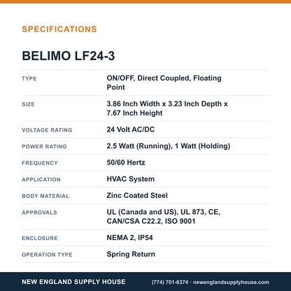 Belimo LF24-3 Damper Actuator specifications — New England Supply House [NESH-SPECTABLE-V1]