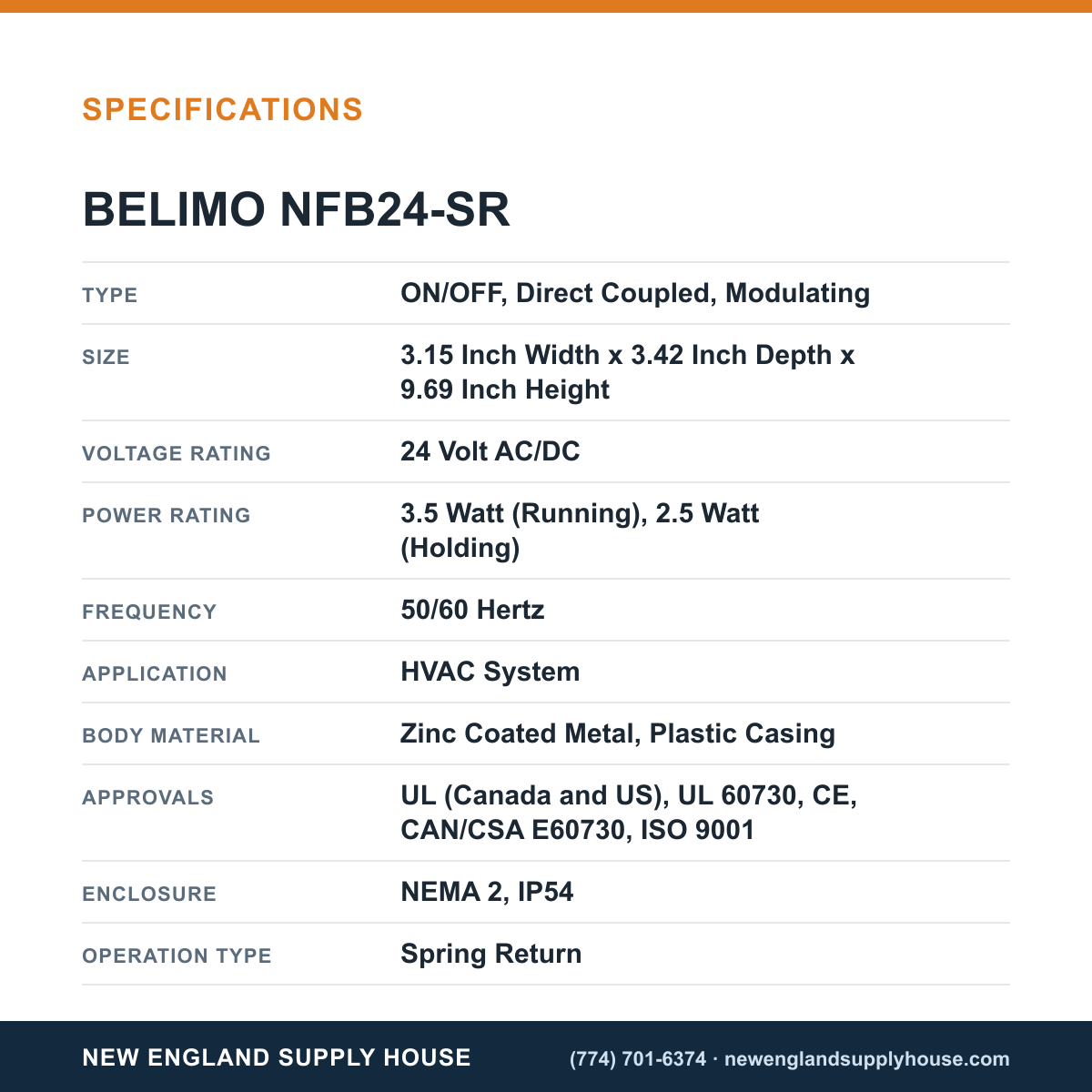 Belimo NFB24-SR Damper Actuator specifications — New England Supply House [NESH-SPECTABLE-V1]