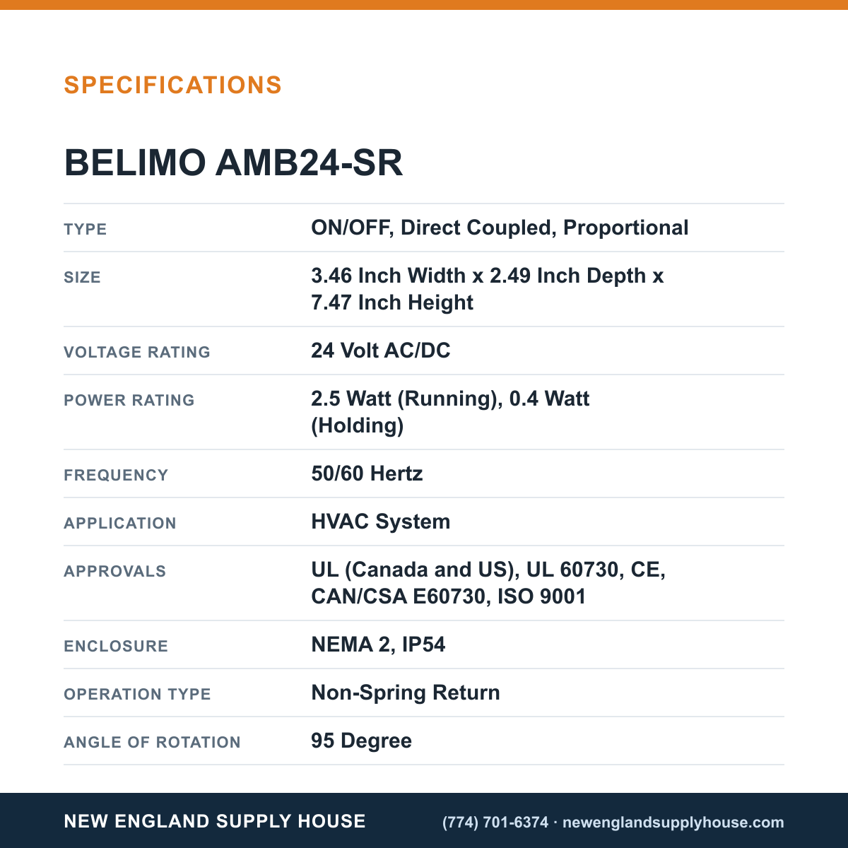Belimo AMB24-SR Damper Actuator specifications — New England Supply House [NESH-SPECTABLE-V1]