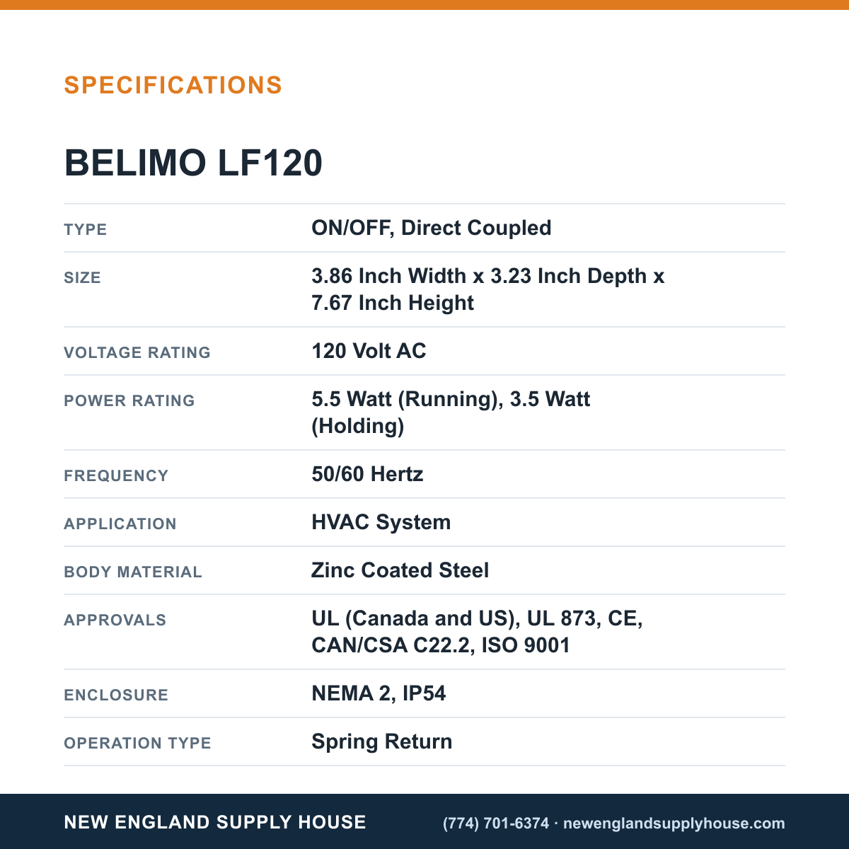 Belimo LF120 Damper Actuator specifications — New England Supply House [NESH-SPECTABLE-V1]