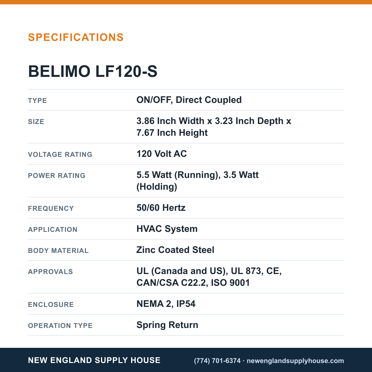 Belimo LF120-S Damper Actuator specifications — New England Supply House [NESH-SPECTABLE-V1]