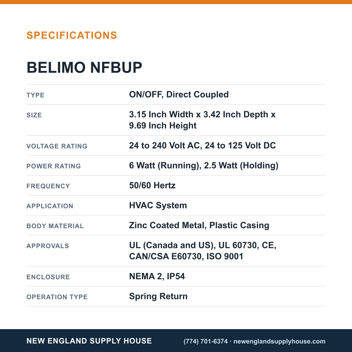 Belimo NFBUP Damper Actuator specifications — New England Supply House [NESH-SPECTABLE-V1]