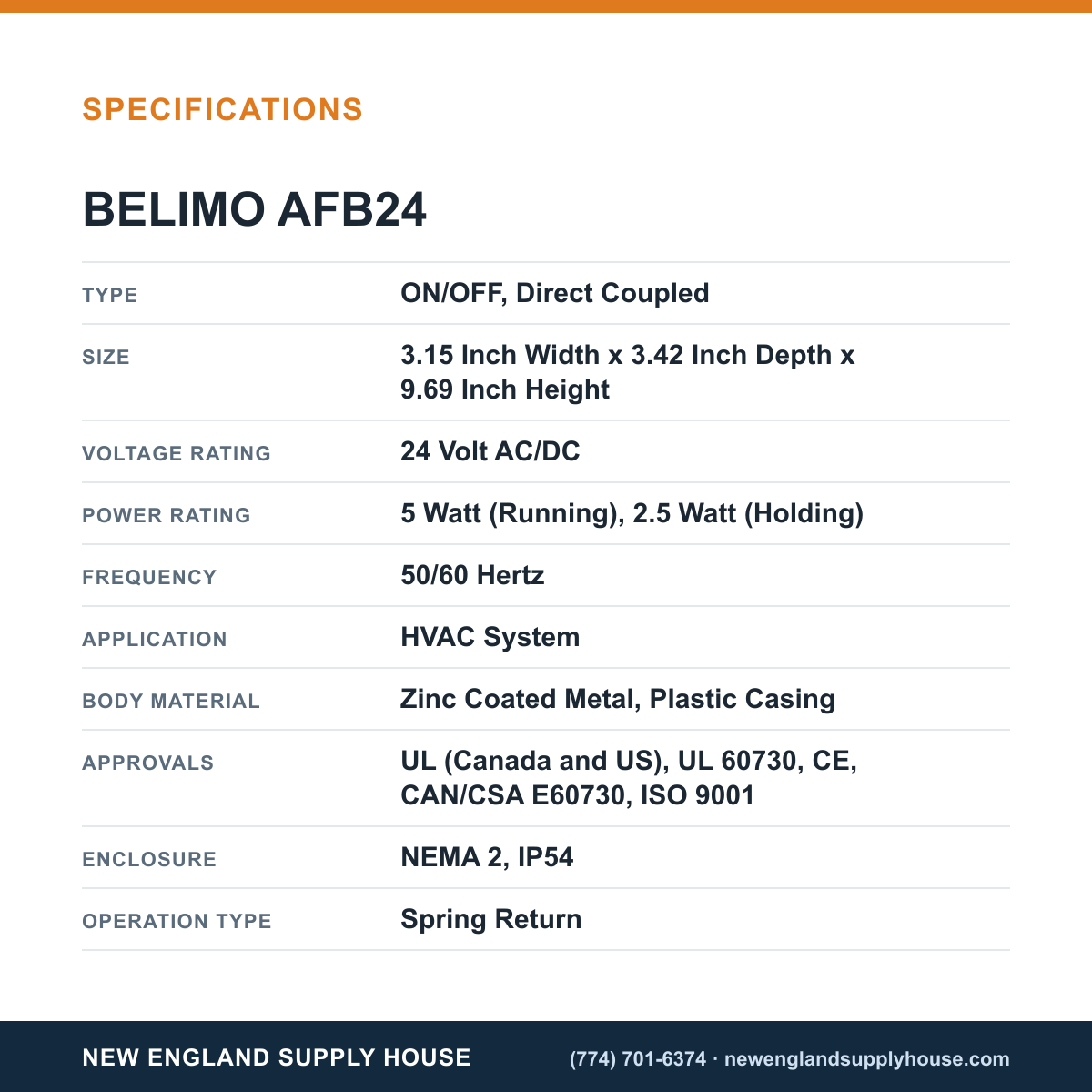 Belimo AFB24 Damper Actuator specifications — New England Supply House [NESH-SPECTABLE-V1]