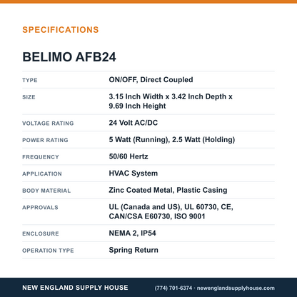 Belimo AFB24 Damper Actuator specifications — New England Supply House [NESH-SPECTABLE-V1]