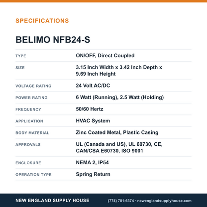 Belimo NFB24-S Damper Actuator specifications — New England Supply House [NESH-SPECTABLE-V1]