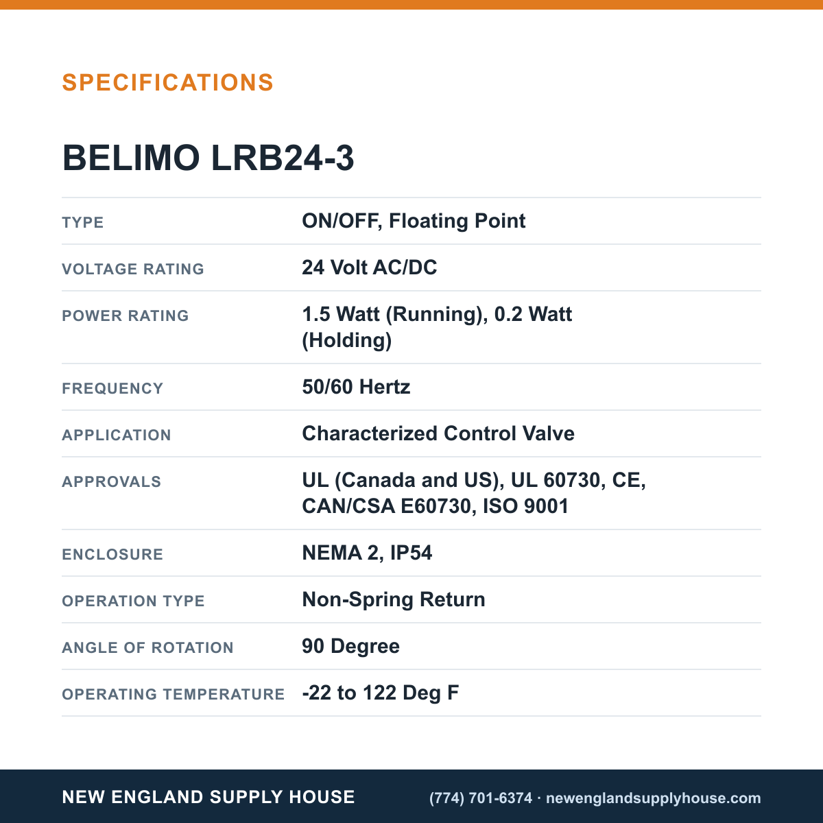 Belimo LRB24-3 Valve Actuator specifications — New England Supply House [NESH-SPECTABLE-V1]