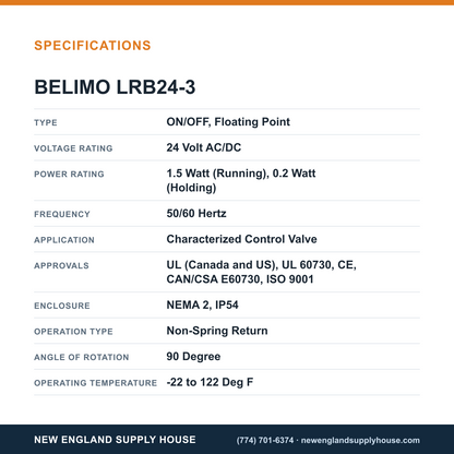 Belimo LRB24-3 Valve Actuator specifications — New England Supply House [NESH-SPECTABLE-V1]