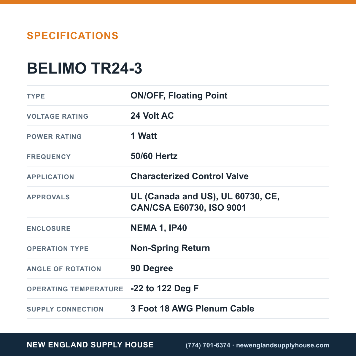 Belimo TR24-3 Valve Actuator specifications — New England Supply House [NESH-SPECTABLE-V1]