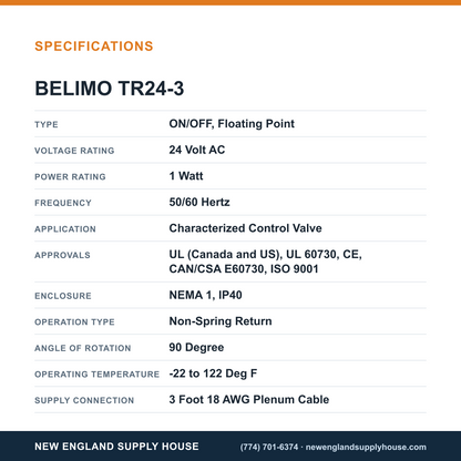 Belimo TR24-3 Valve Actuator specifications — New England Supply House [NESH-SPECTABLE-V1]