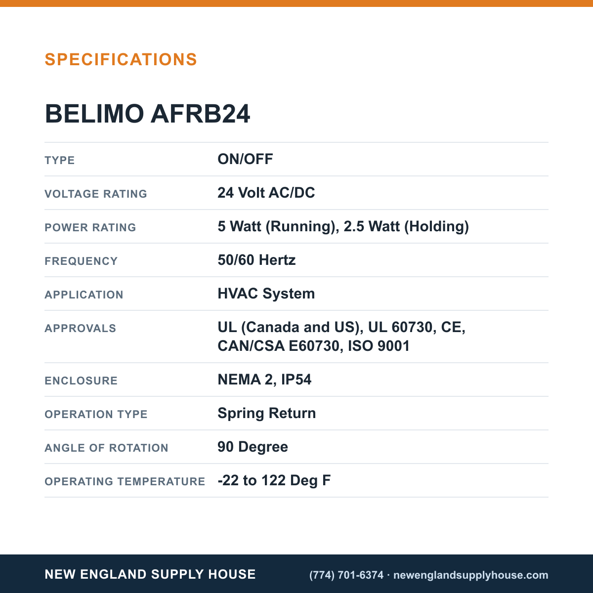 Belimo AFRB24 Valve Actuator specifications — New England Supply House [NESH-SPECTABLE-V1]