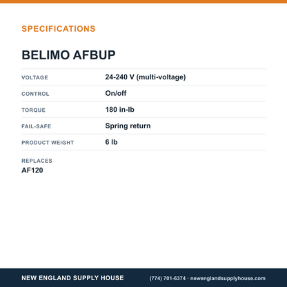 Belimo AFBUP Spring Return Actuator specifications — New England Supply House [NESH-SPECTABLE-V1]