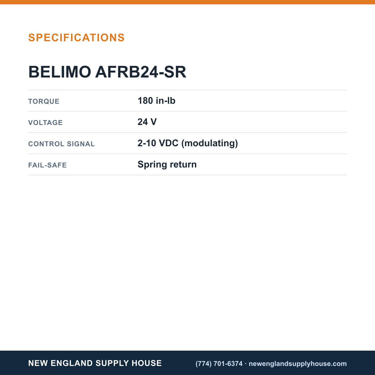 Belimo AFRB24-SR Spring-Return Actuator specifications — New England Supply House [NESH-SPECTABLE-V1]