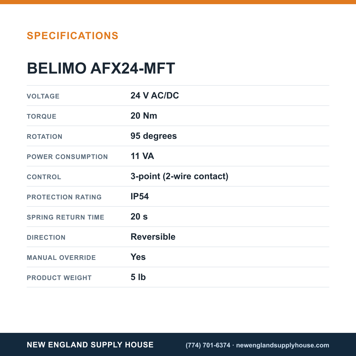 Belimo AFX24-MFT Spring-Return Actuator specifications — New England Supply House [NESH-SPECTABLE-V1]