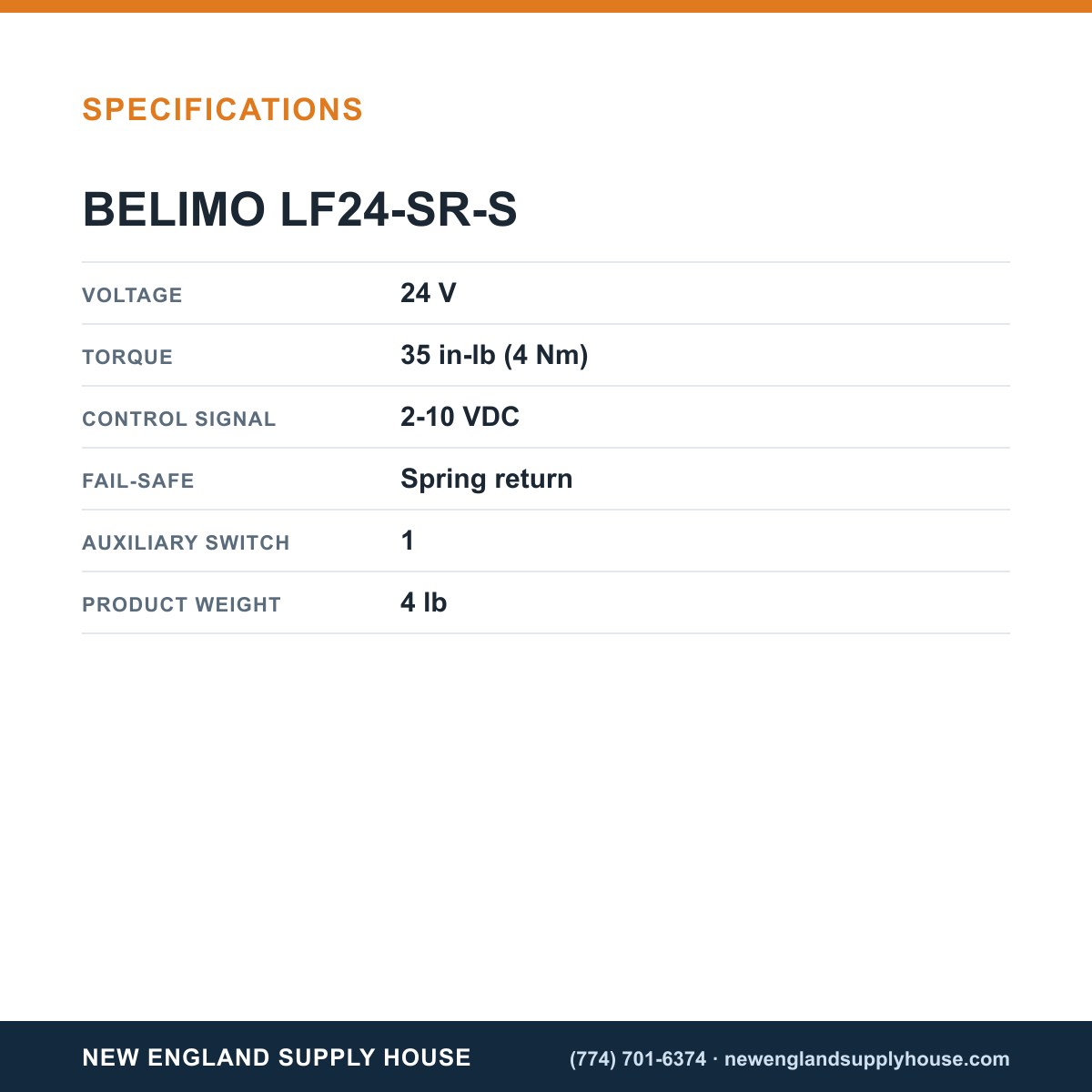 Belimo LF24-SR-S Damper Actuator specifications — New England Supply House [NESH-SPECTABLE-V1]