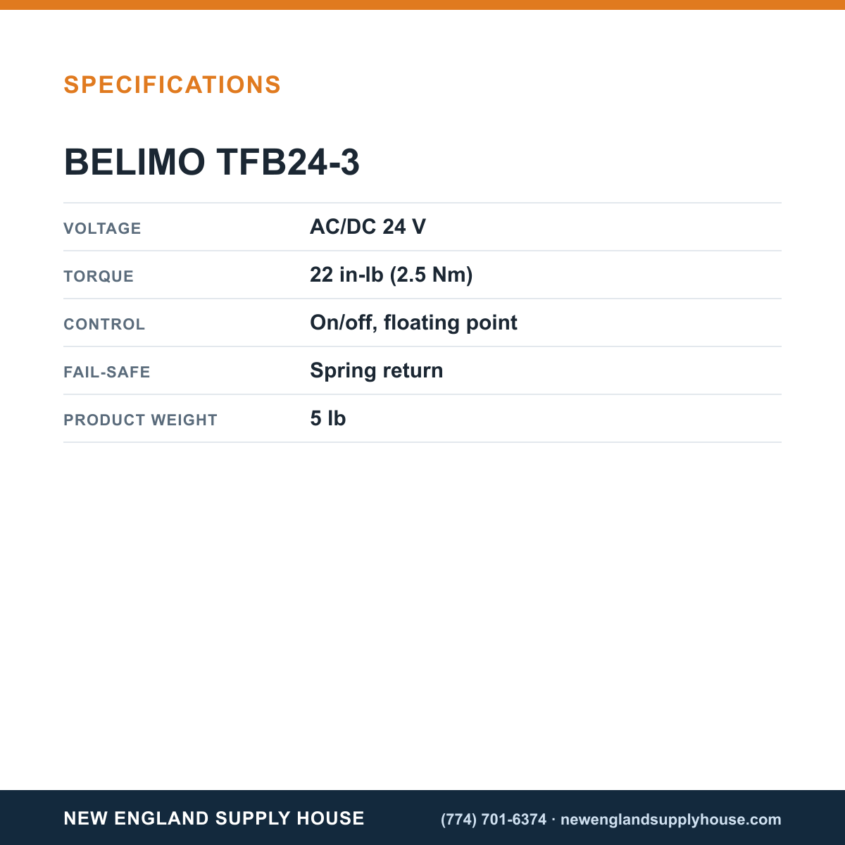 Belimo TFB24-3 Damper Actuator specifications — New England Supply House [NESH-SPECTABLE-V1]