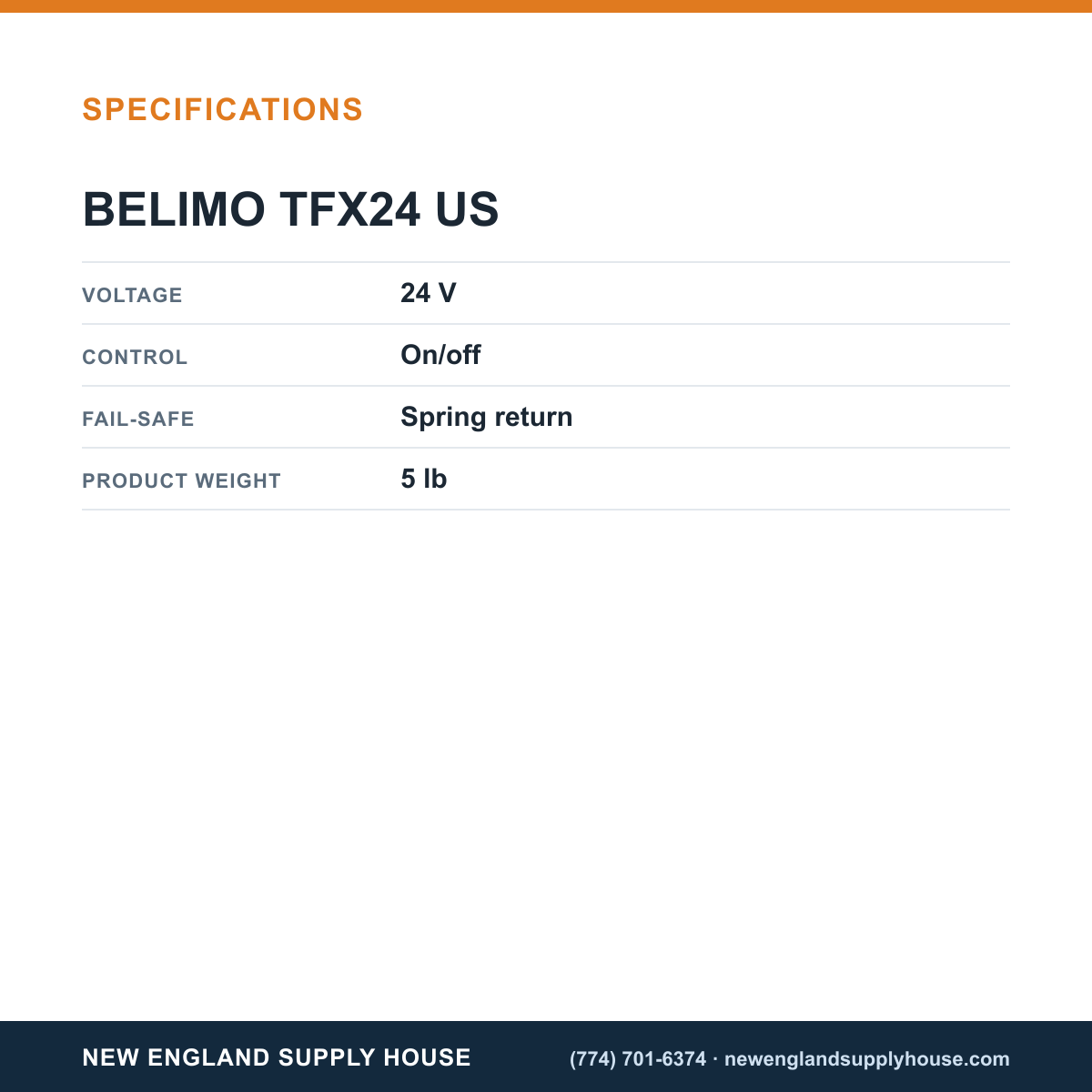 Belimo TFX24 US On/Off Valve Actuator specifications — New England Supply House [NESH-SPECTABLE-V1]