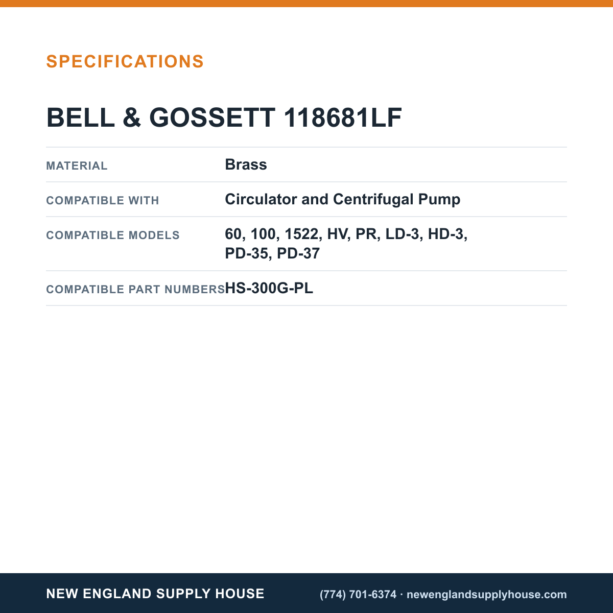 Bell & Gossett 118681LF Circulator Pump Bearing Assembly Seal Kit specifications — New England Supply House [NESH-SPECTABLE-V1]