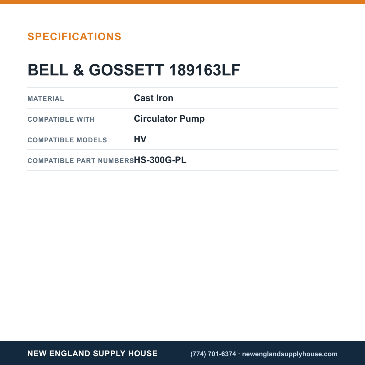 Bell & Gossett 189163LF Circulator Pump Bearing Assembly specifications — New England Supply House [NESH-SPECTABLE-V1]