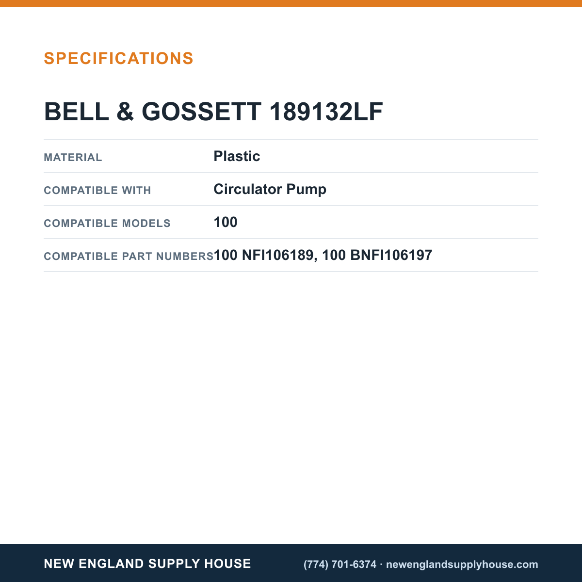 Bell & Gossett 189132LF Circulator Pump Impeller specifications — New England Supply House [NESH-SPECTABLE-V1]