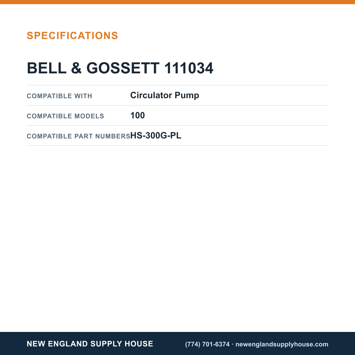 Bell & Gossett 111034 Circulator Pump Power Pack specifications — New England Supply House [NESH-SPECTABLE-V1]