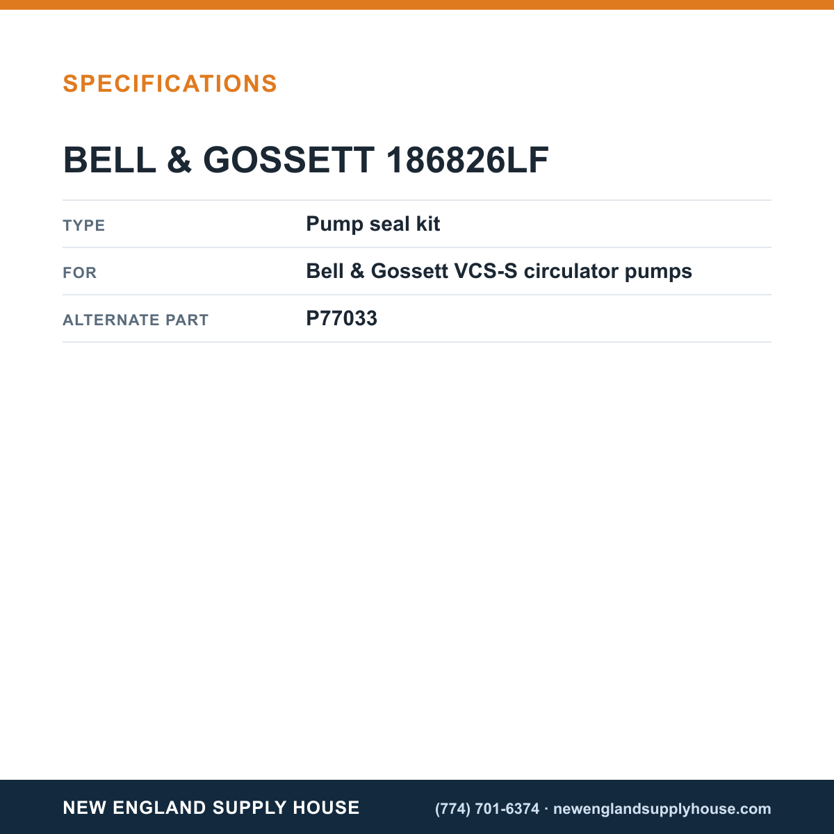 Bell & Gossett 186826LF Seal Kit specifications — New England Supply House [NESH-SPECTABLE-V1]