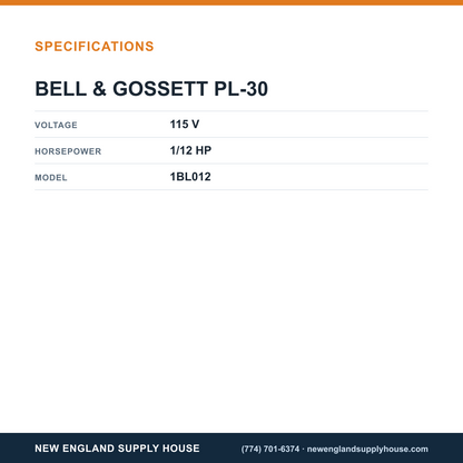 Bell & Gossett PL-30 Circulator Pump specifications — New England Supply House [NESH-SPECTABLE-V1]