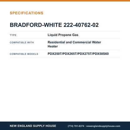 Bradford White 222-40762-02 Water Heater Gas Valve specifications — New England Supply House [NESH-SPECTABLE-V1]