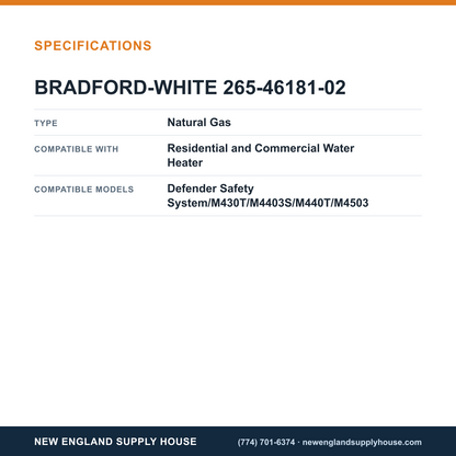Bradford White 265-46181-02 Water Heater Gas Valve specifications — New England Supply House [NESH-SPECTABLE-V1]