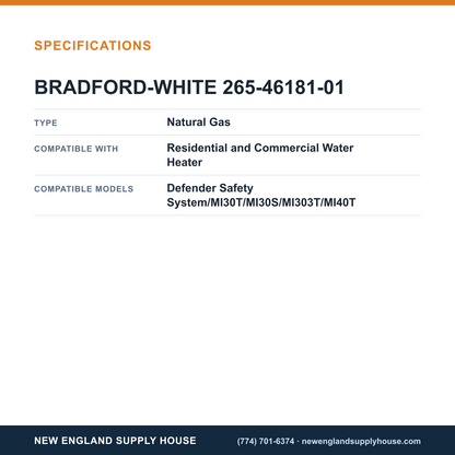 Bradford White 265-46181-01 Water Heater Gas Valve specifications — New England Supply House [NESH-SPECTABLE-V1]