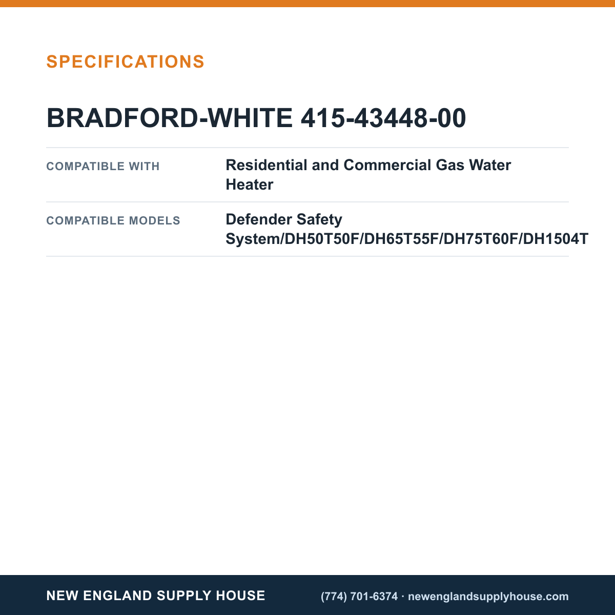 Bradford White 415-43448-00 Water Heater Piezo Igniter specifications — New England Supply House [NESH-SPECTABLE-V1]